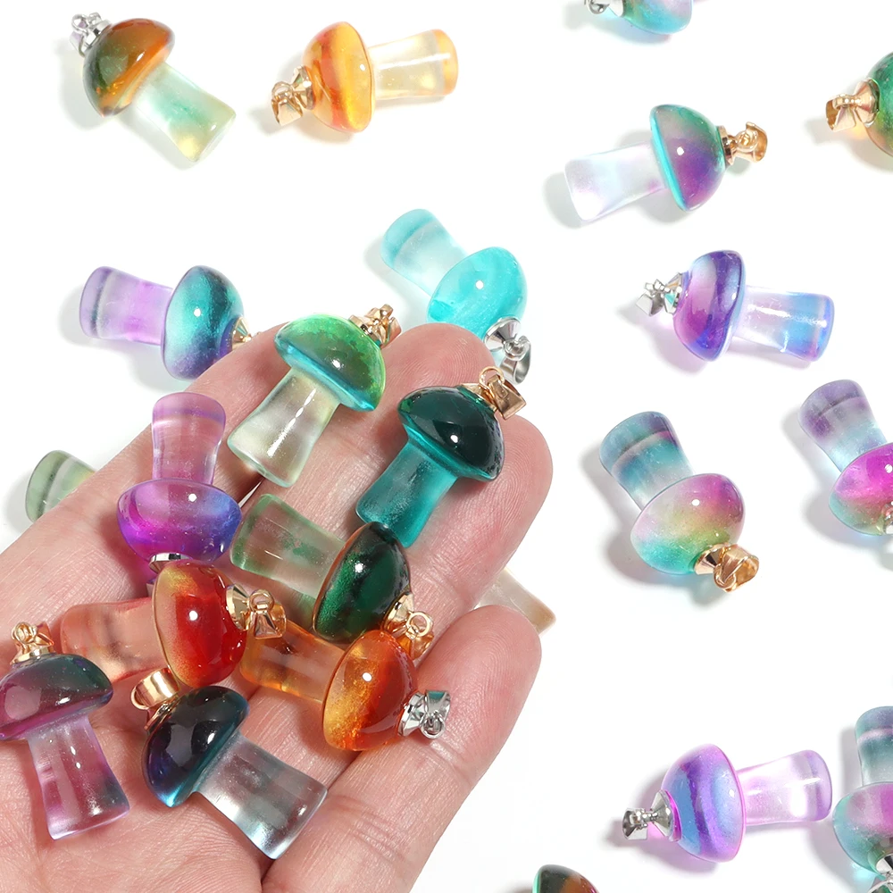 2Pcs 26×16mm Lampwork Mini Mushroom Pendant Colorful Transparent Crystal Pendant For DIY Charm Jewelry Accessories Wholesale