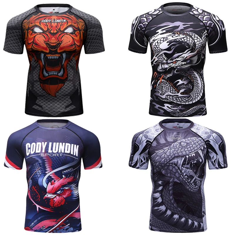 Cody Lundin Store New Compression Kickboxing Rashguard MMA BJJ Activewear Muay Thai Fighting Tees Lightweight Short Sleeve Shirt