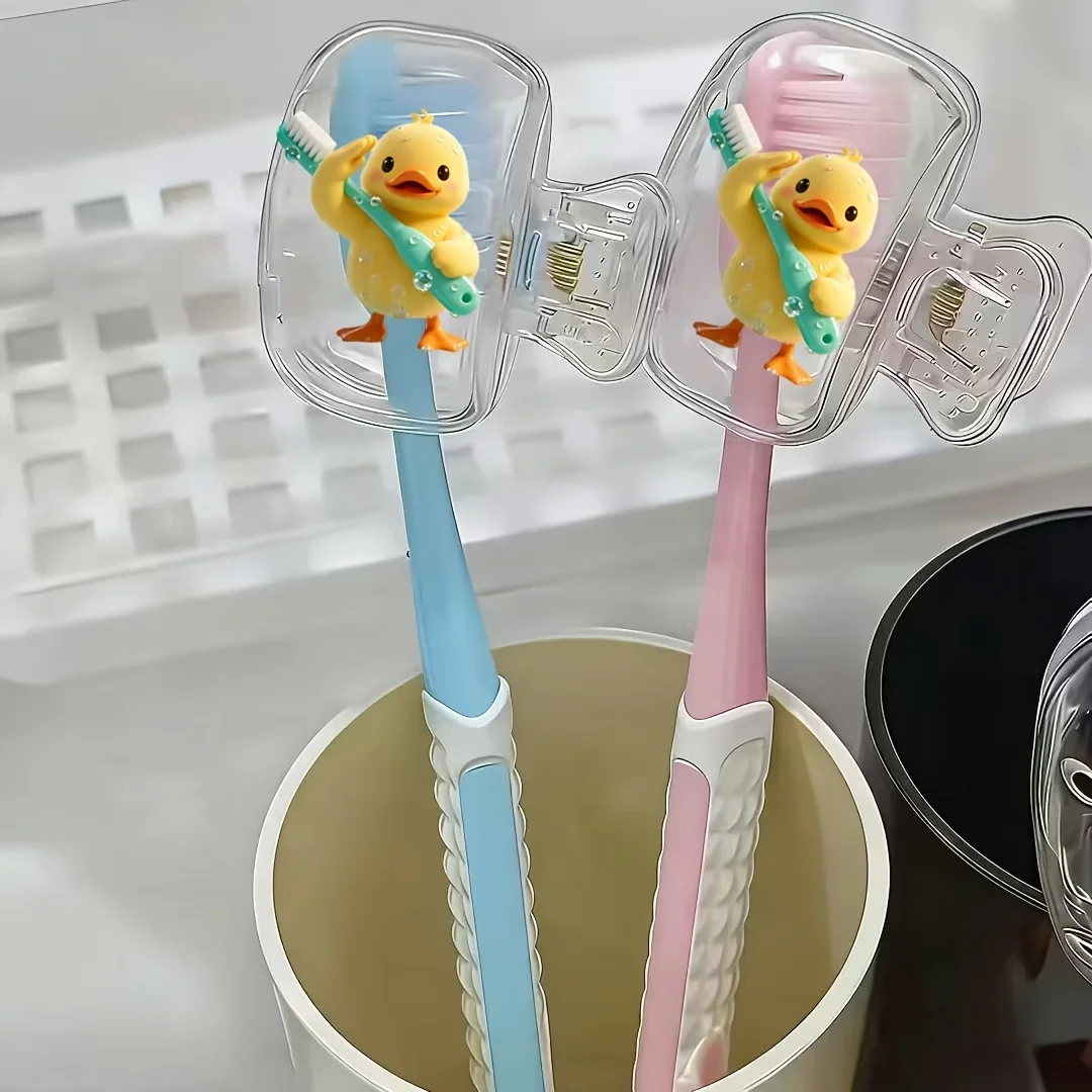 2pcs Yellow Duck Dustproof Odorless Toothbrush Holder Bathroom Accessories for Family and Business Travel Outdoor Excursions