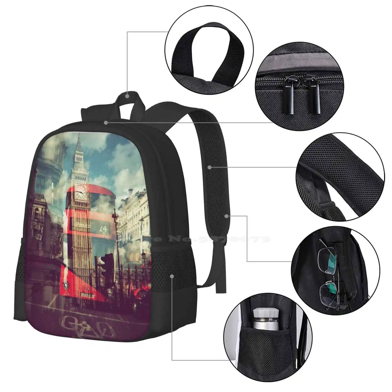 Nowhere Like London ของมาใหม่ unisex bags กระเป๋าสะพายนักเรียน London England Film Holga Double Exposure Big Ben BUS Double