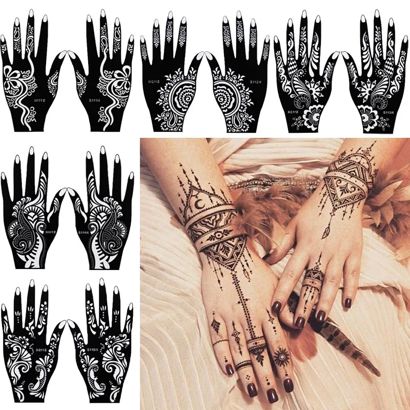 

10 sheets Professional Henna Tattoo Stencil Temporary Hand Body Art Painting Tattoo Stencils Template Reusable for Wedding Party