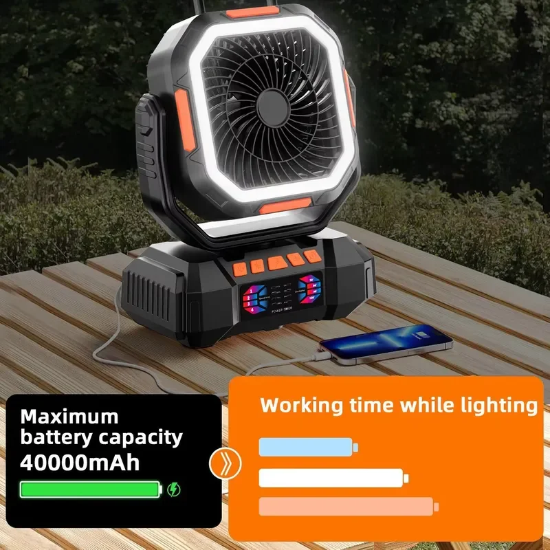 40,000mAh Portable Rechargeable Fan - 3-in-1 Camping Fan with LED Power Bank (3 Speed Settings,Ultra-Long Battery Life, - view 3