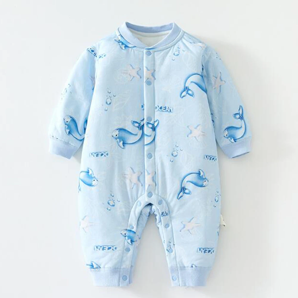 

Одежда для новорожденных мальчиков, стеганые теплые осенне-зимние детские комбинезоны с цветочным принтом животных, милые рождественские комбинезоны для маленьких девочек