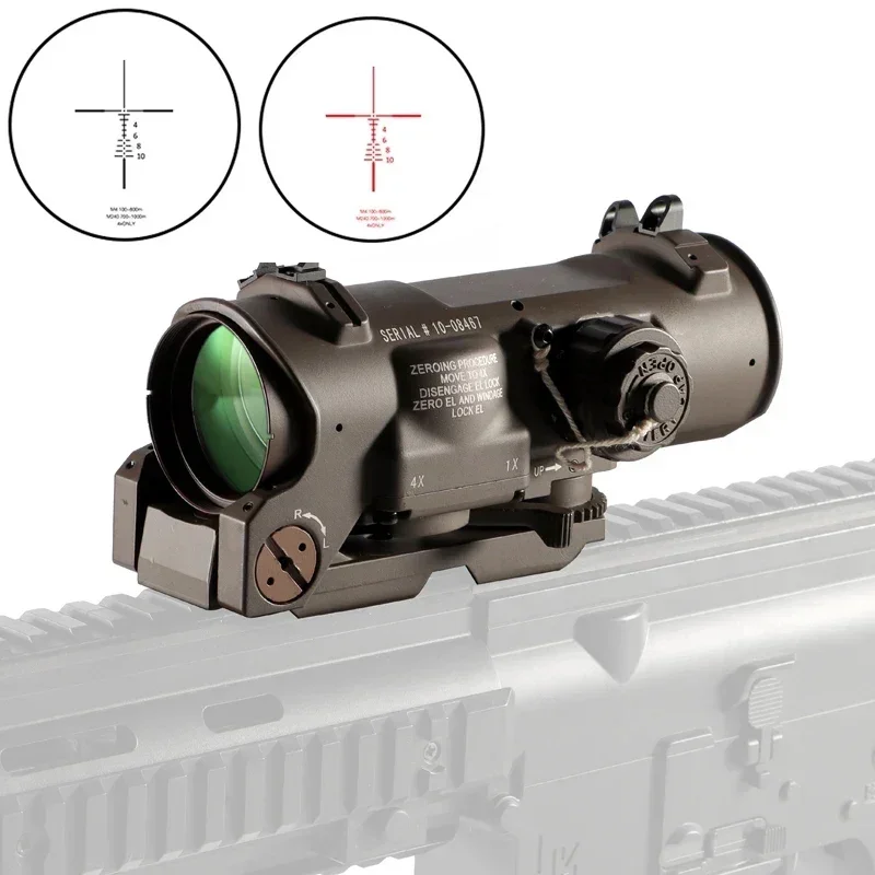 Tactical DR 1x-4x Wide Angle Fixed Dual Purpose Rifle Scope Red illuminated Reticle With Full Marking For Rifle Hunting Shooting