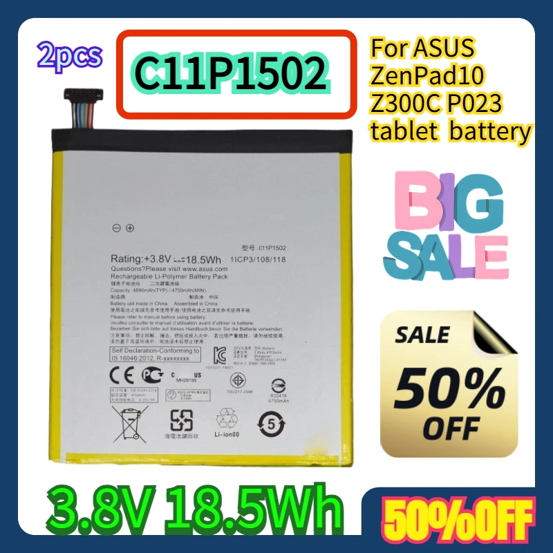 2 uds para ASUS ZenPad10 Z300C P023 Tablet C11P1502 batería 3,8 v 18,5Wh