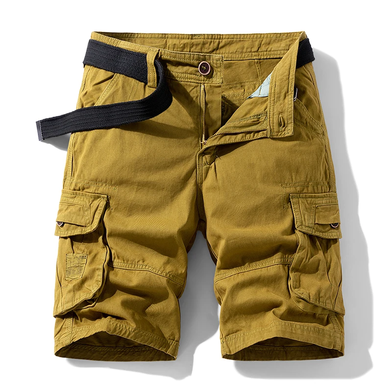 

Новинка лета 2025 года, тонкие повседневные брюки, шорты-карго с несколькими карманами, повседневные 100% свободные прямые брюки с пятью четверками, мужские брюки