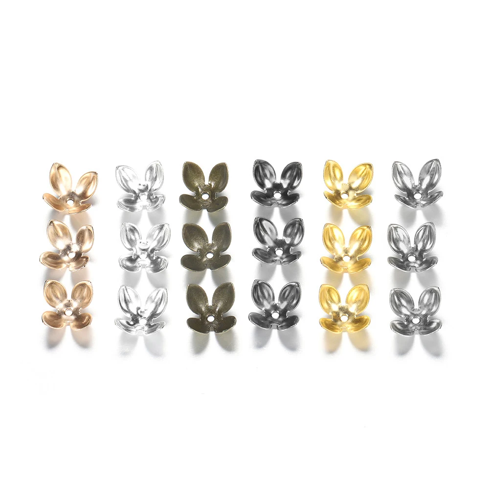 50pc/lot 15*8mm Gold Plated Metal Flower Bead Caps Findings Four Leaves Bulk End Bead Cap For Jewelry Making Supplies DIY