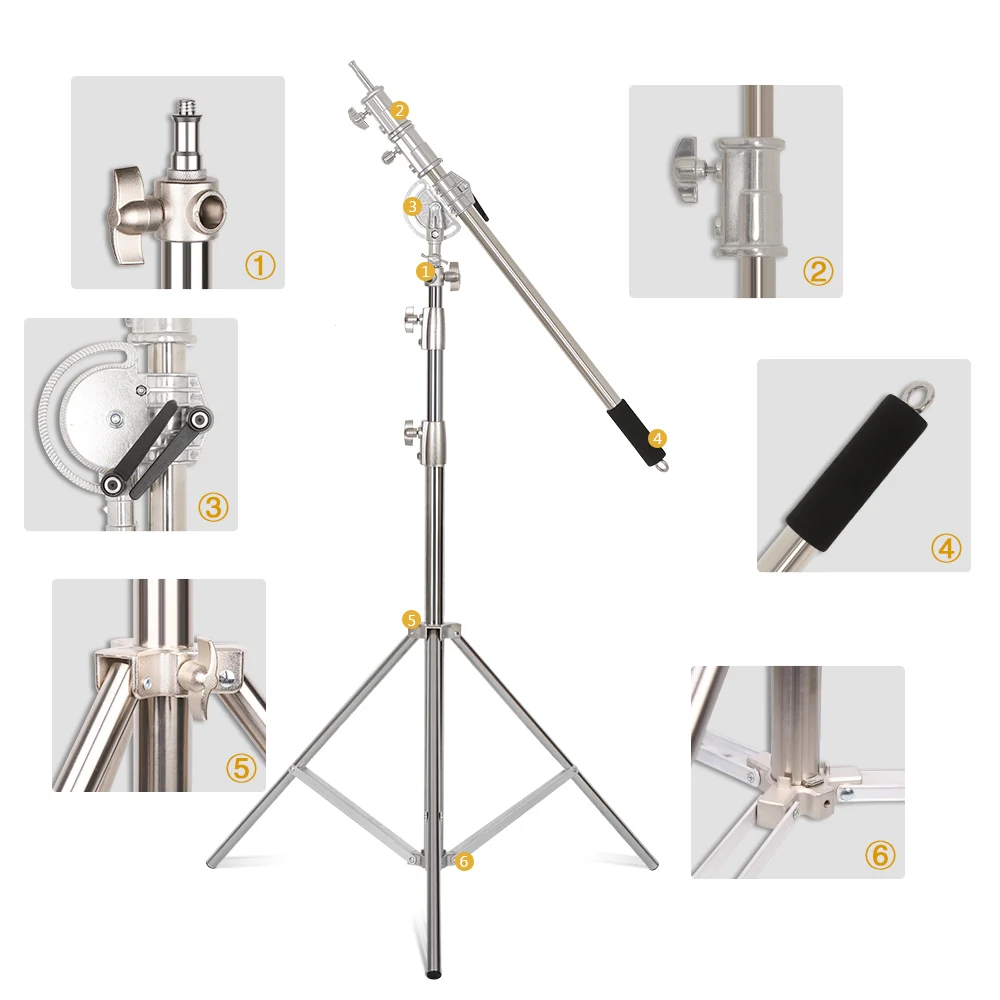 

SH 2.9m Light Stand With Stainless Steel Kit Cross Arm With Weight Bag Photo Studio Accessories Extension Telescopic Rod 2.49M