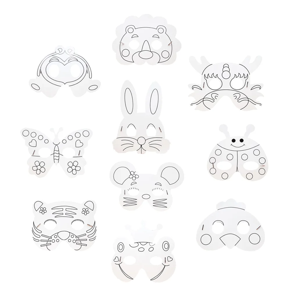 10 pièces Graffiti masques artisanat d'animaux bricolage découpé papier à peindre enfants amusant dessin animé tigre Lion Dragon chiot masques jouet