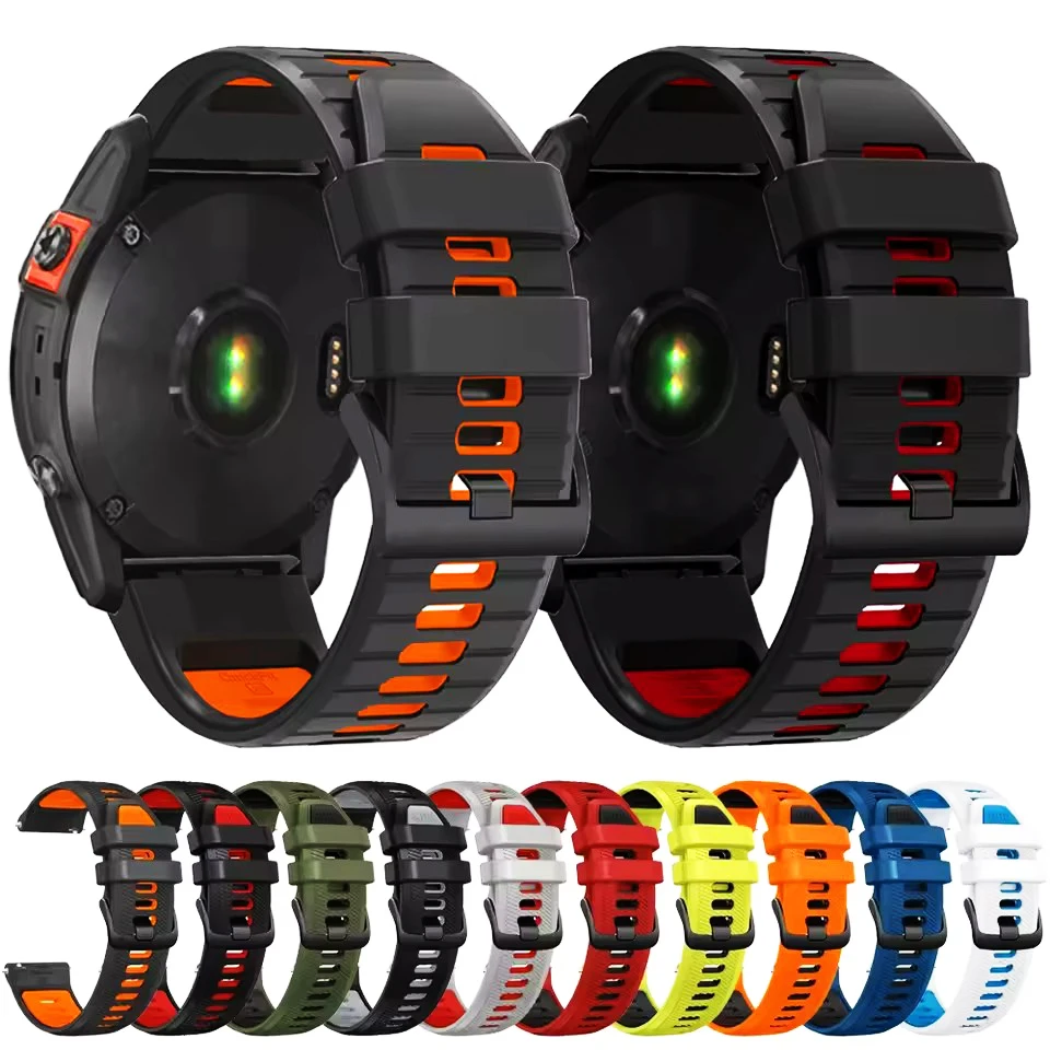 22 mm Silikon-Uhrenarmband für Garmin Fenix 7 7X 6X 6 Pro 5 5X Plus Epix Gen2 Enduro 3 Armband Zweifarbige QuickFit-Release-Armbänder