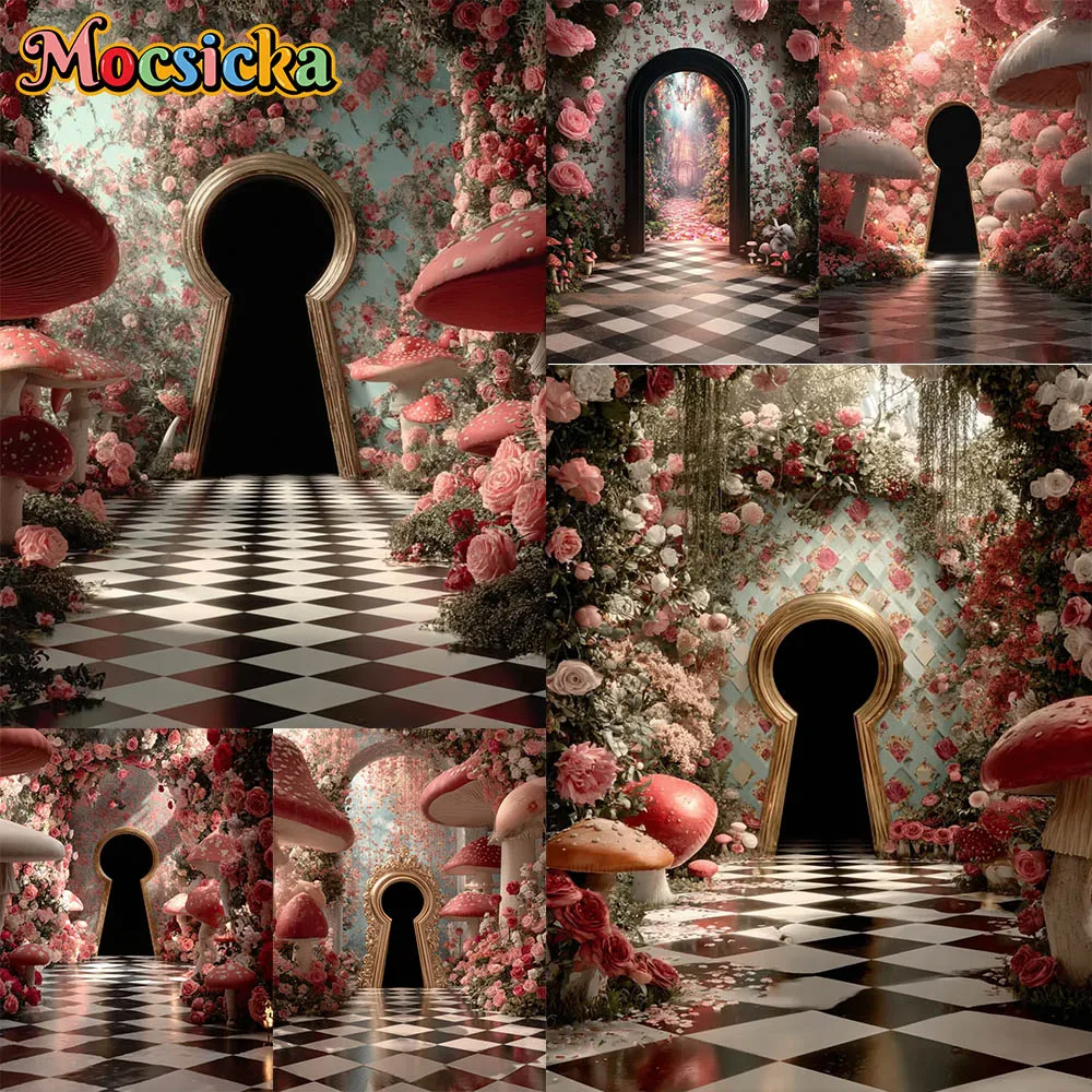 Mocsicka Photography Backdrop Fairy Tale World Key Mushroom  Decoration Baby Shower Party Portrait Backgrounds For Photographs