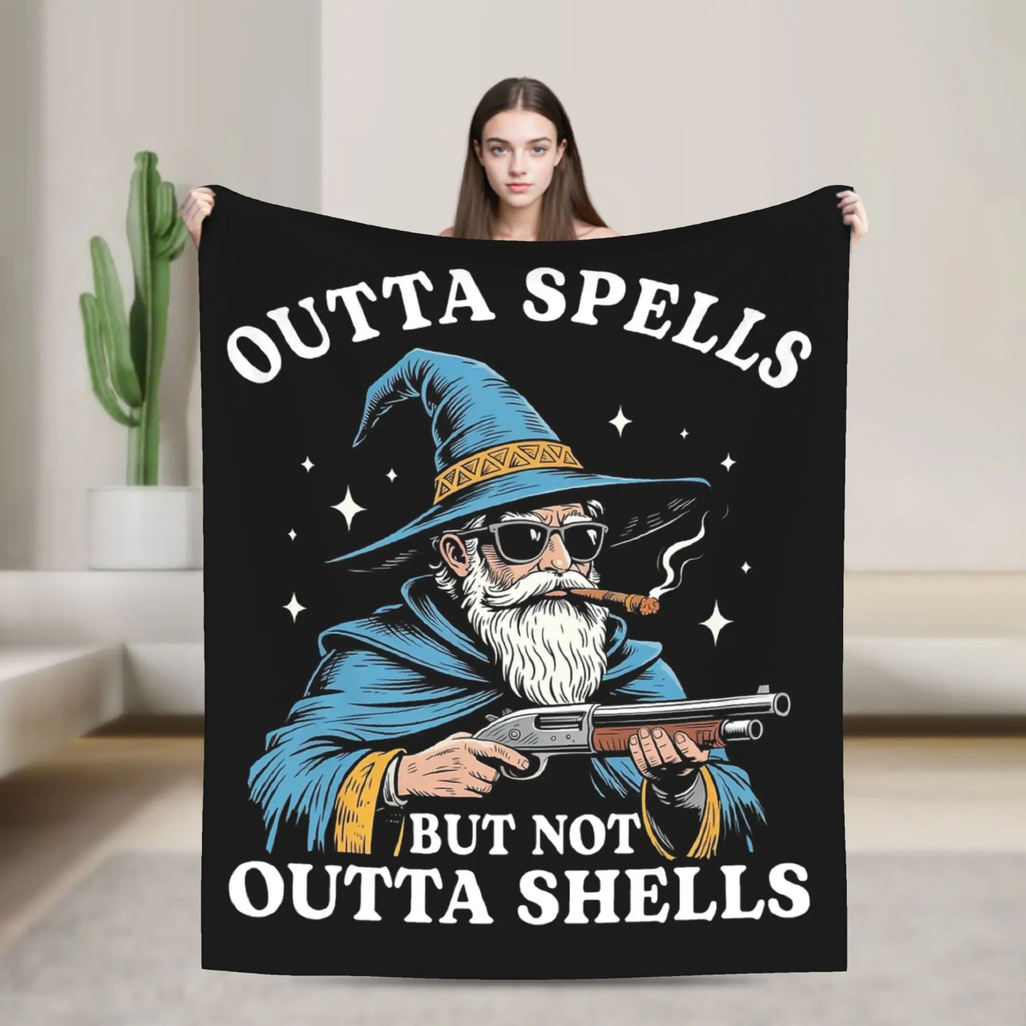 Outta Spells But Not Outta Shells Wizard Meme Blanket Flannel Autumn/Winter Lightweight Throw Blankets for Home Outdoor Quilt