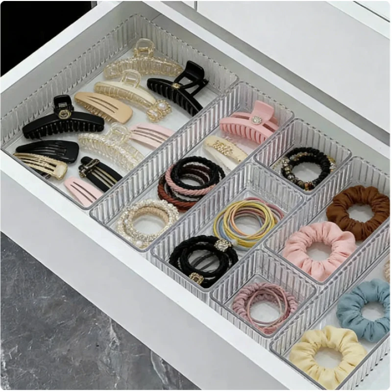 7Pcs Clear Desk Drawer Organizers Set Plastic Storage Bins for Bathroom Makeup Kitchen Gadget Multifunctional Box