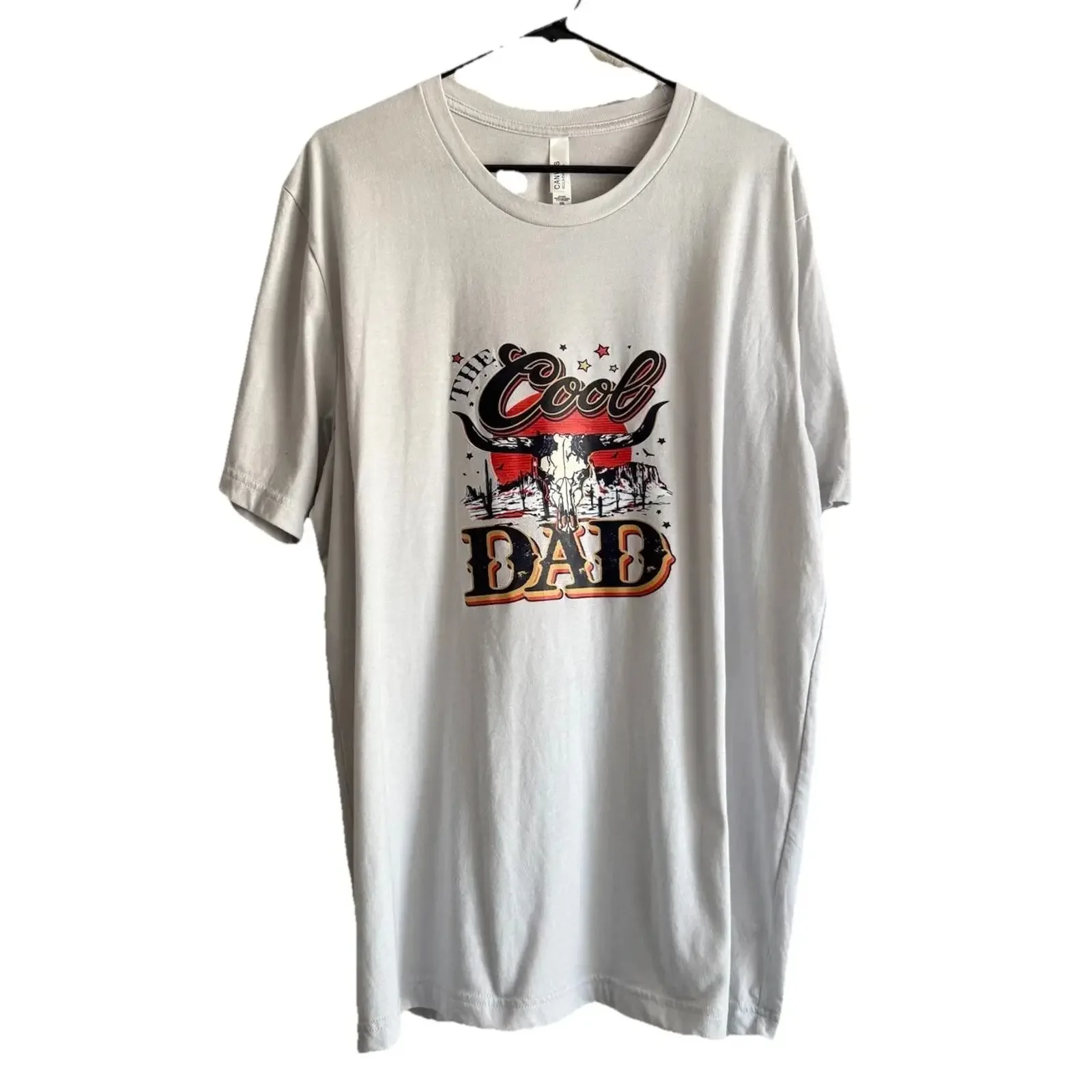 Camiseta para hombre 2XL THE COOL DAD Bull Skull Fathers Day Western Ranch Gris XXL vintage Lavada Ligeramente elegante estilo streetwear