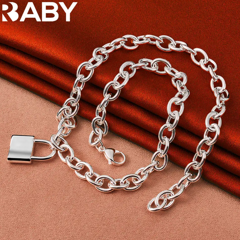 

URBABY 925 Sterling Silver Lock Chain Necklace For Women and Men Fashion Jewelry Unique Grace Party Accessories