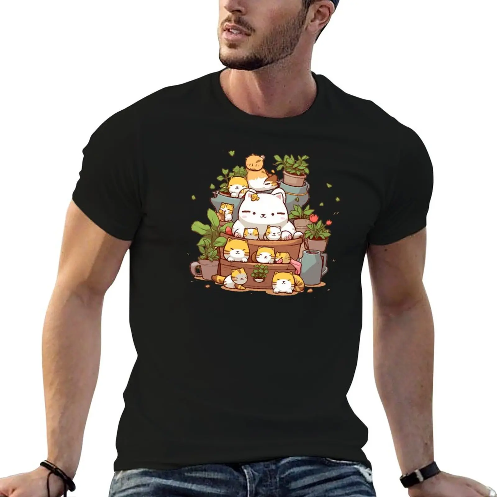 

Neko Atsume T-Shirt men t shirt cotton 100% t shirts with prints T-Shirt