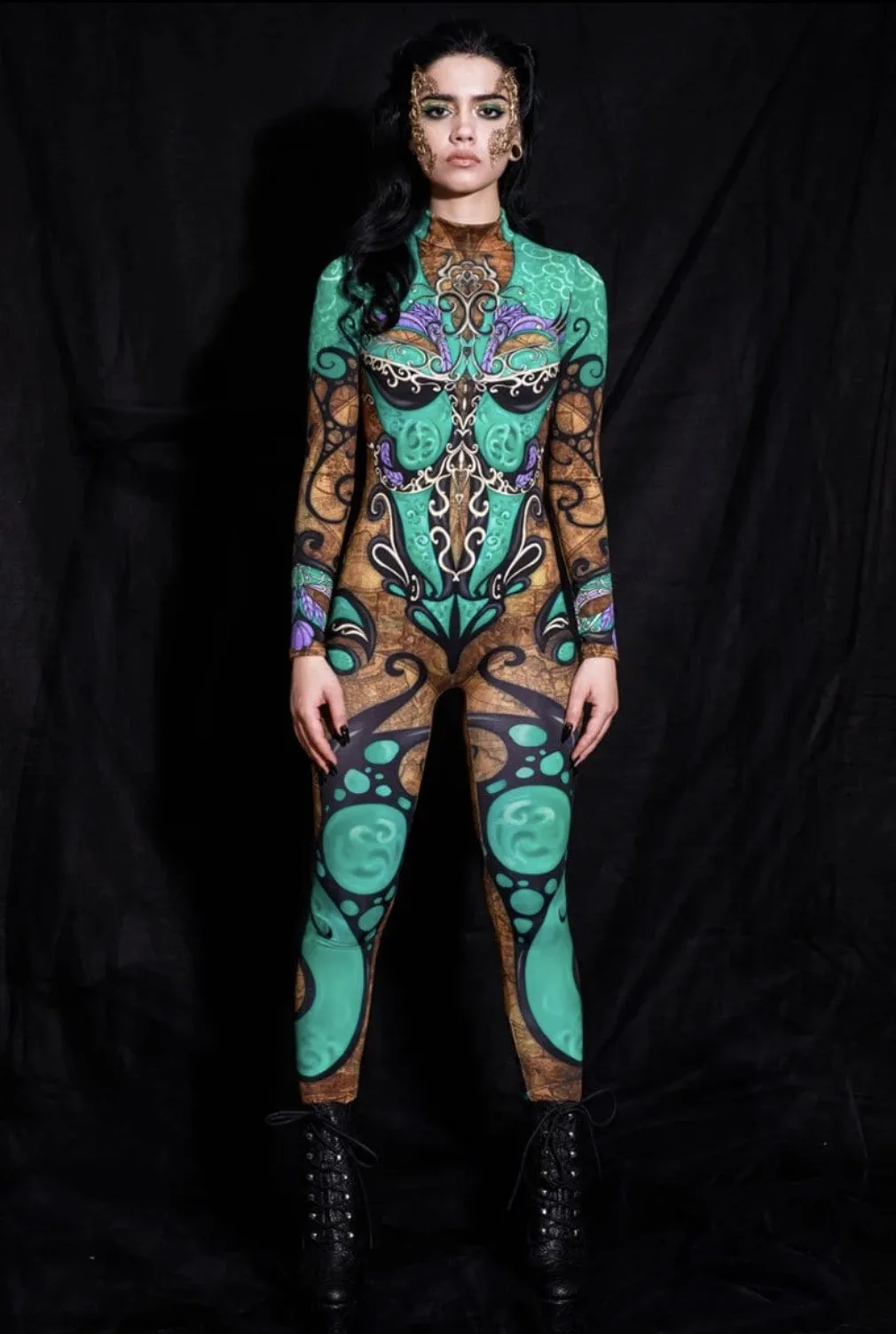 Retro-Roboter 3D-gedrucktes Muster Damen Sexy Jumpsuit Erwachsenen-Halloween-Cosplay-Kostüm Party-Catsuit Karneval-Bodysuit – Detail 8