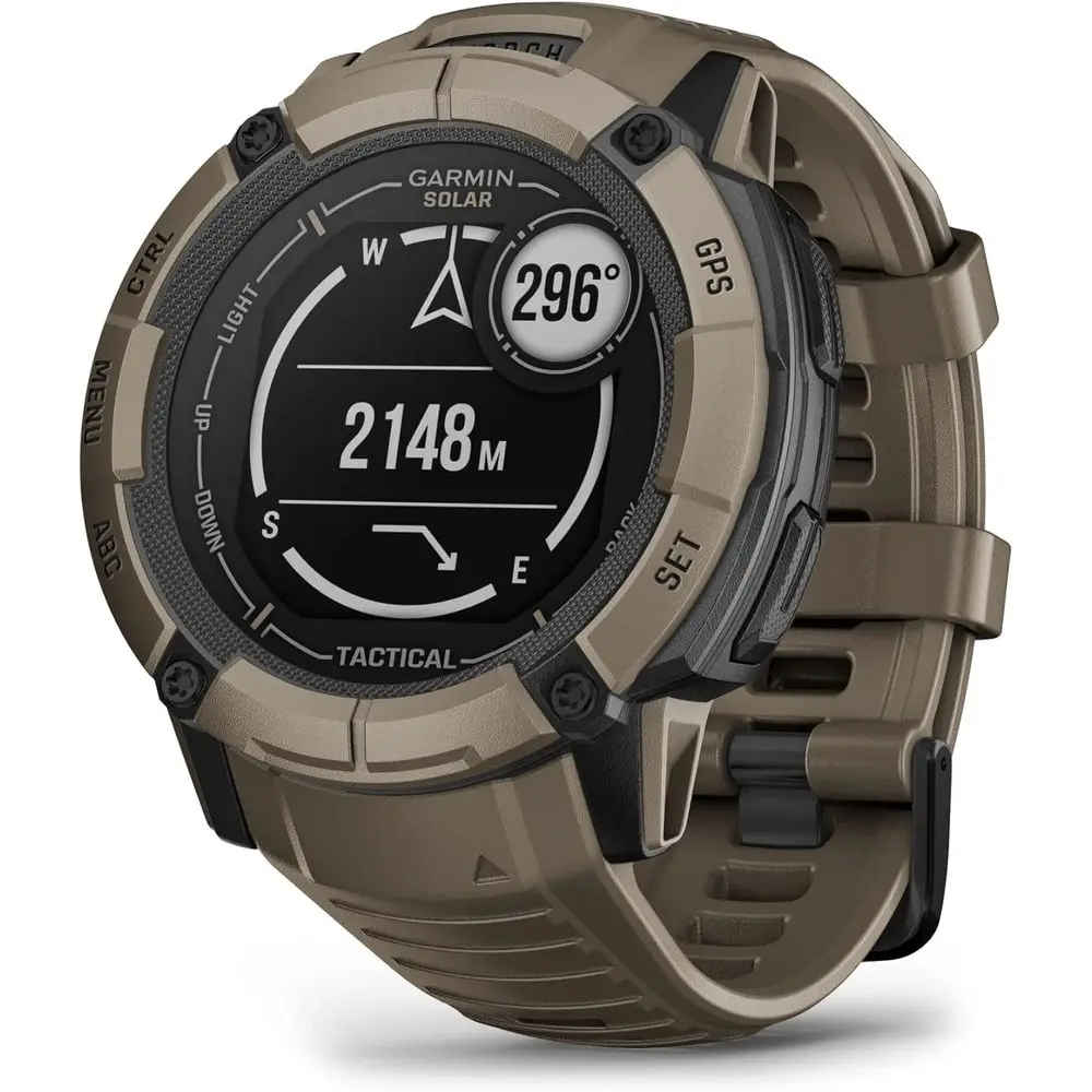 Instinct 2X r - Tactical Edition, Red GPS Smartwatch, Built-in lashlight, Ballistics Calculator, r Charging ability, Coyote Tan view 2