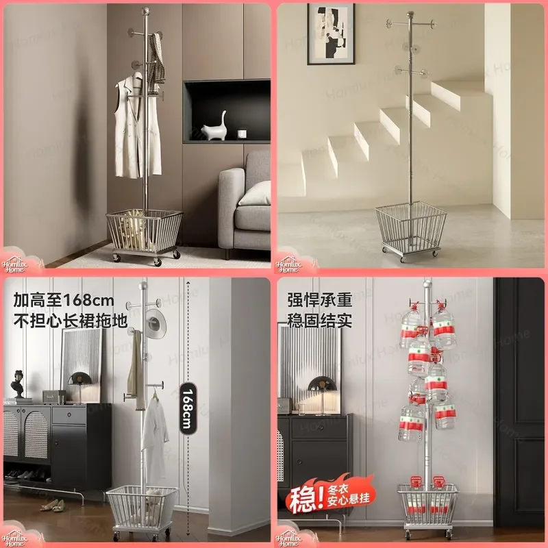 Floor to Ceiling Coat Rack Vertical Clothes Hanger Light Luxury Mobile Storage Stand for Bedroom Living Room Home