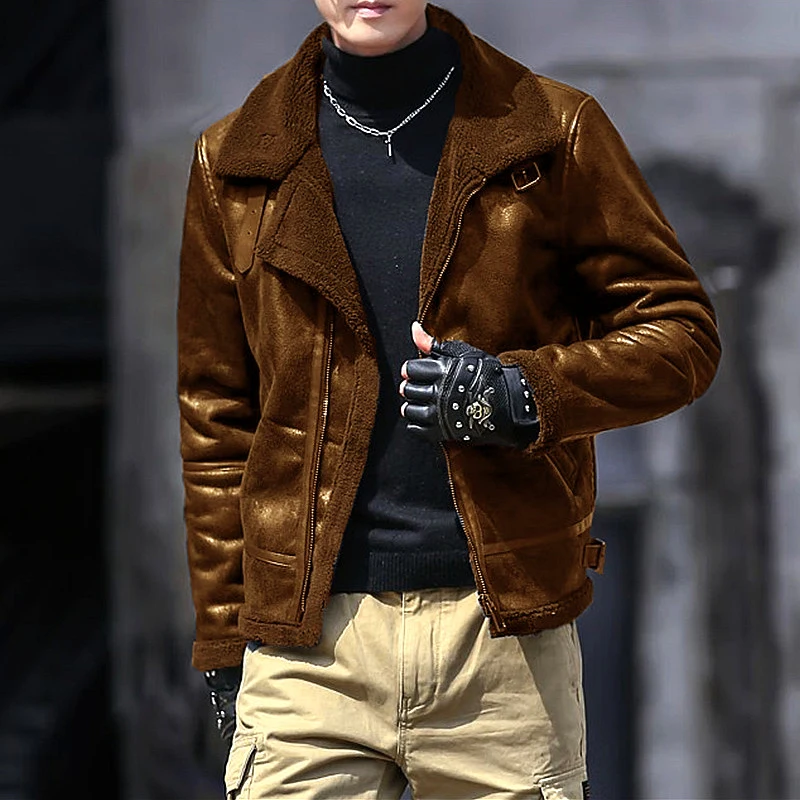 Men's Fur All-in-one Jacket with Thick Lamb Suede Lapel Loose Casual Jacket