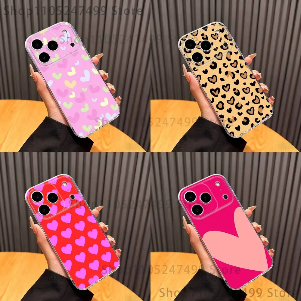 

Cute Love Heart Phone Case iPhone17 16 15 14 13 12 11 Pro Max Plus Mini Clear Full Back Cover Silicone Soft Shell