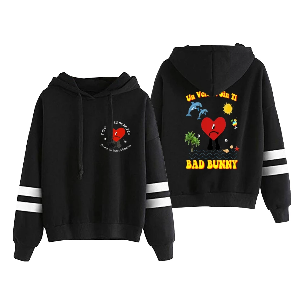 Bad Bunny UN Verano Sin Ti mercch Tour unisex ไม่มีกระเป๋าแขนเสื้อสเวตเชิ้ตแขนบาร์แนวขนานมีฮู้ดสำหรับผู้ชายและผู้หญิงเสื้อผ้าแฟชั่น