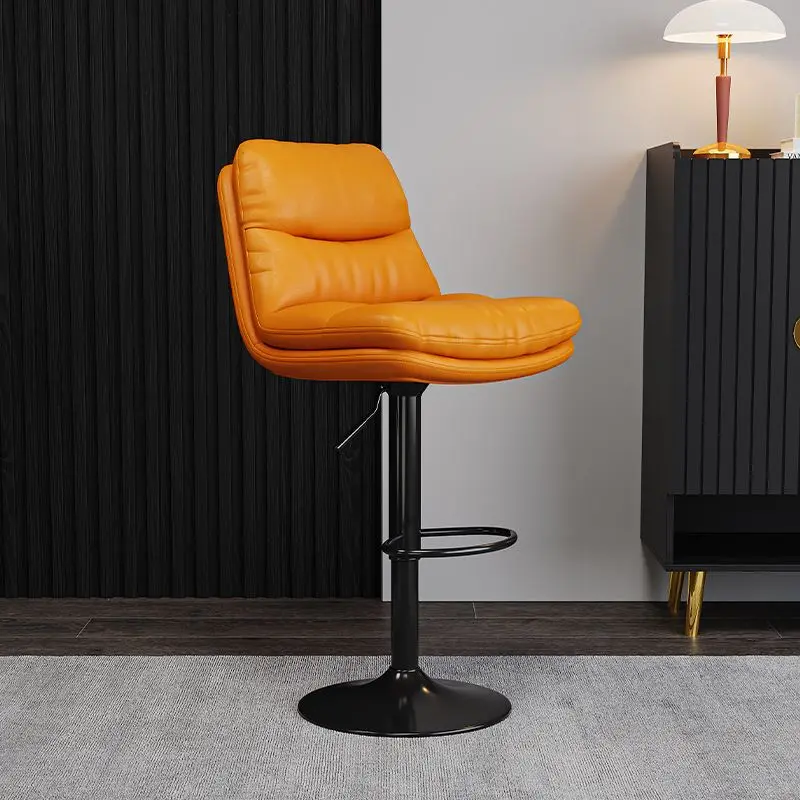 ee-Nordic Creative Comfortable Soft Bar Chair Modern Light Luxury Back High Foot Dining Chairs Rotation Lift Home Leisure Stools