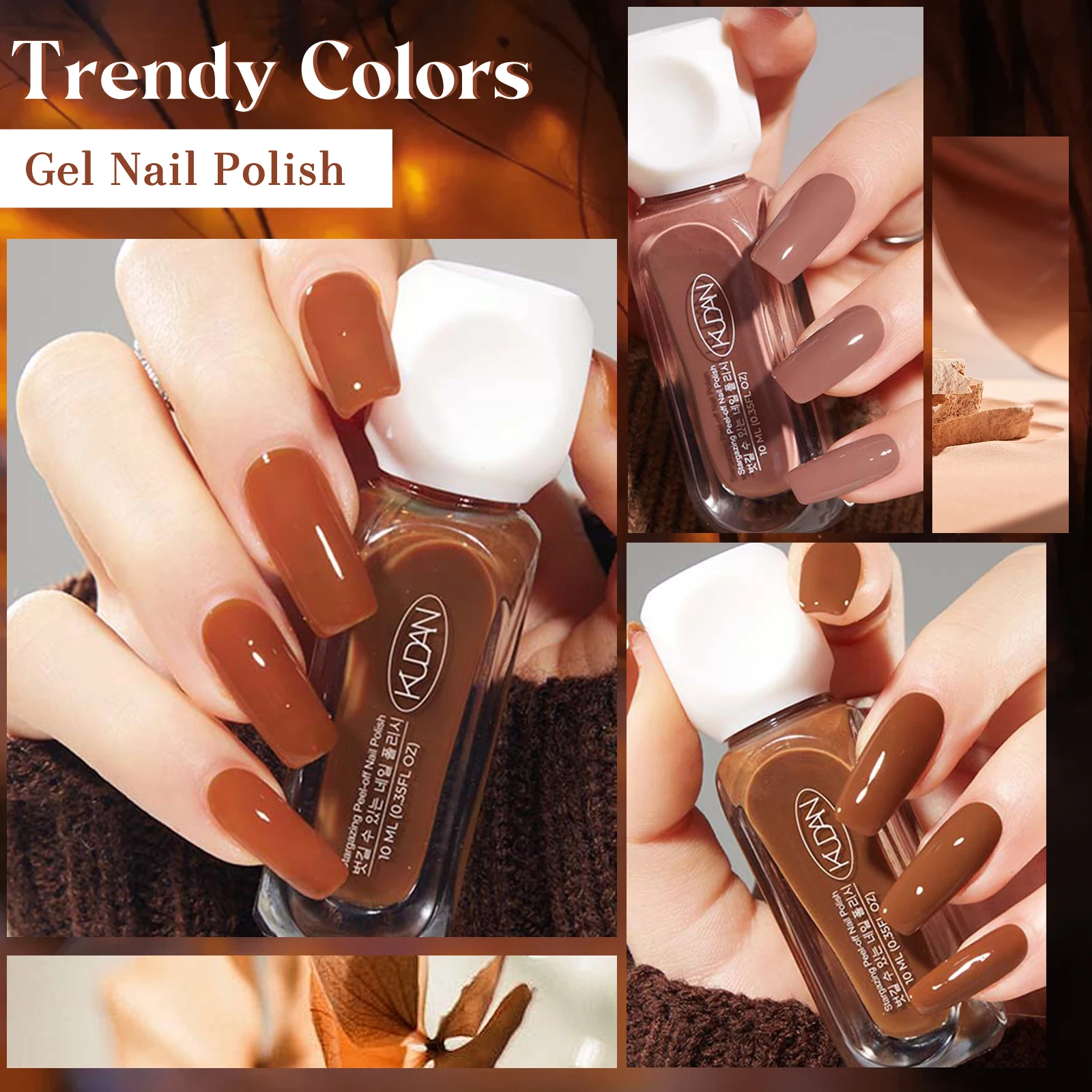 Kit de vernis à ongles à base d'eau, 5 pièces/ensemble 10ml, rouge marron, longue durée, séchage rapide, pas besoin de lampe pour guérir les fournitures pour ongles