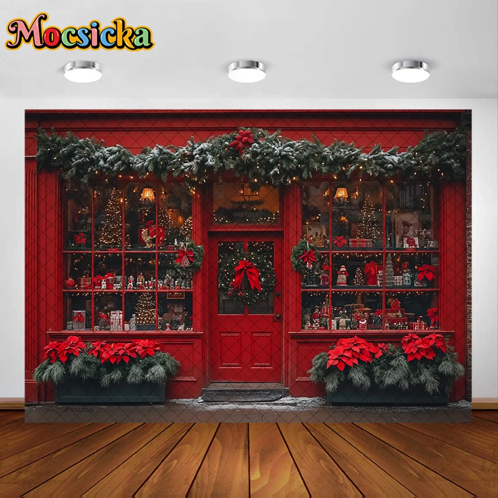 Mocsicka Photography Background Christmas Gift Store Wreath Decoration Backdrop Family Xmas Holiday Portrait Photo Studio Props