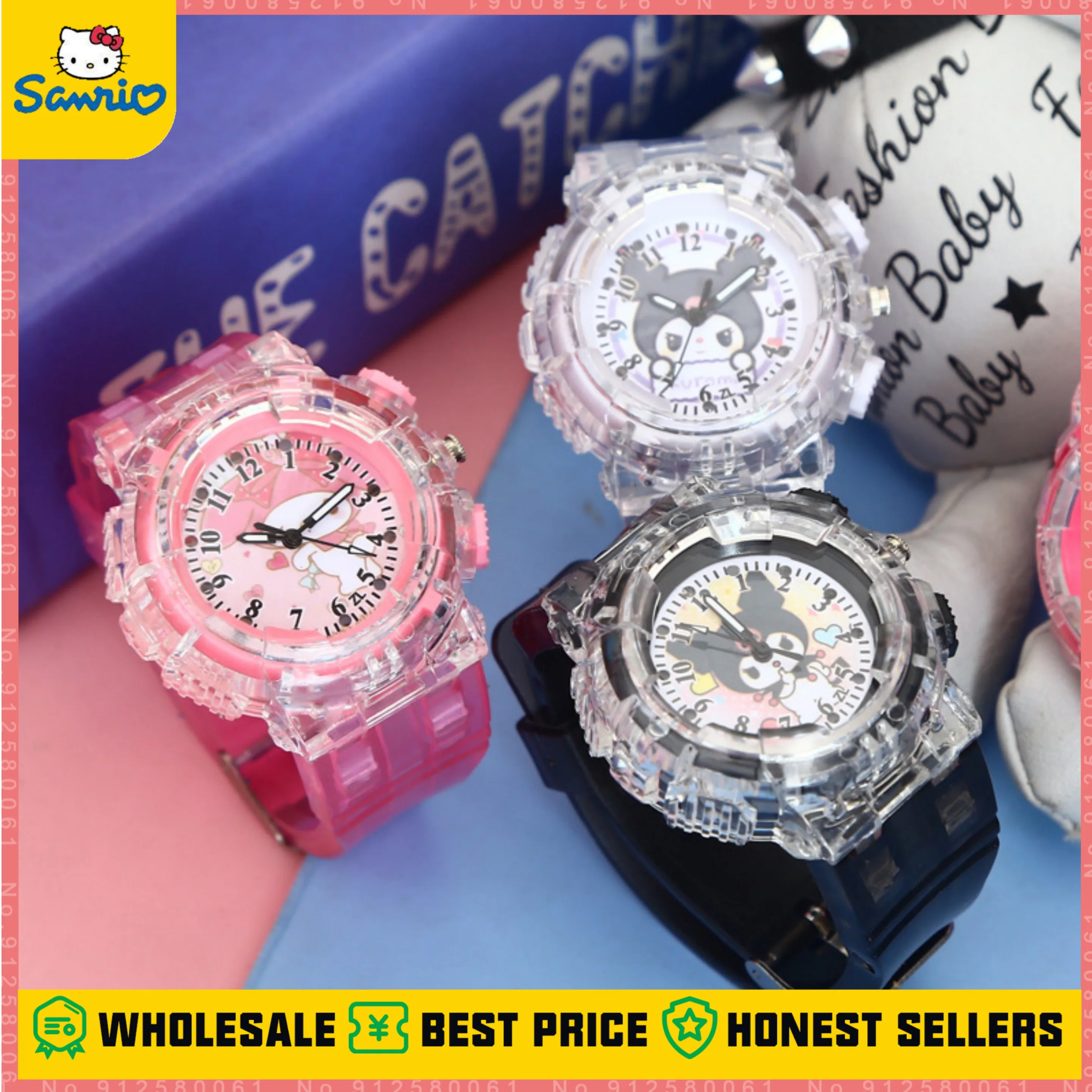 New Sanrio Kawaii Anime Luminous Led Watch Cinnamoroll Kuromi My Melody Cartoon Cute Glowing Anime Toys Pointer Watches