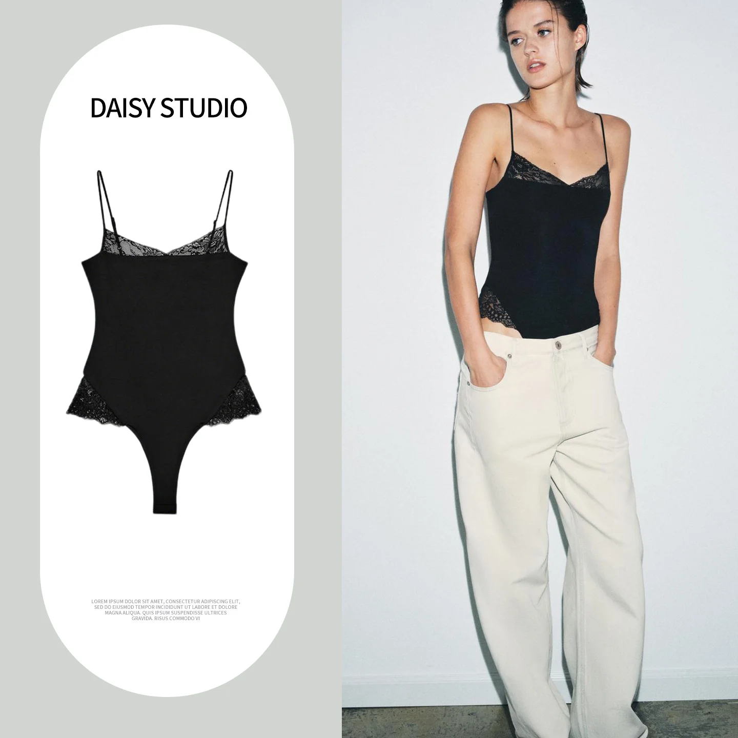 

Spring New Women's Lace Trim Halter Neck Swimsuit Street Style High Waist Short Pants Polyester Fiber Straight Cut