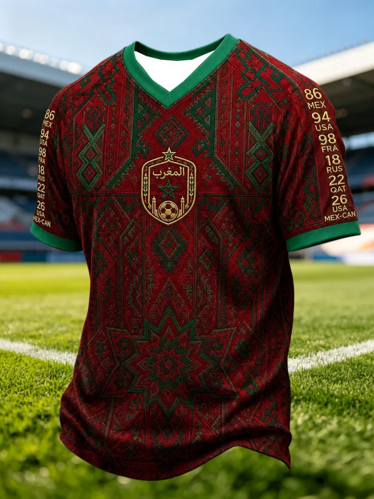 Summer New Moroccan Style Football Jersey Fan Friendly Sports Training Casual Short Sleeved T-shirt Men Women Family Kids Tees