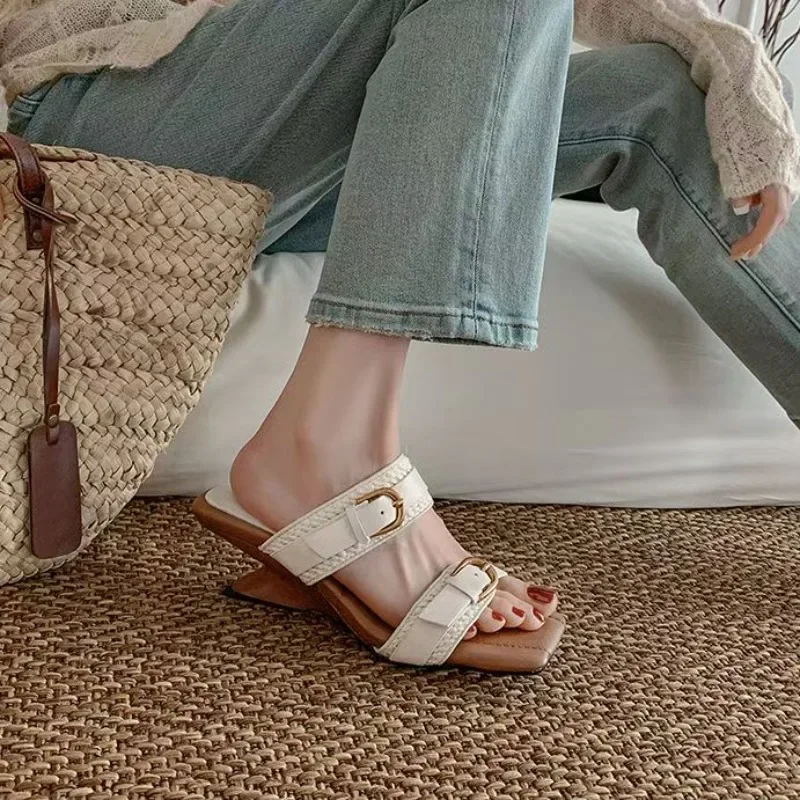 

Fashion Summer Women's Slippers 2025 Irregular Heels High Heels Rubber Soles Comfortable Women's Shoes