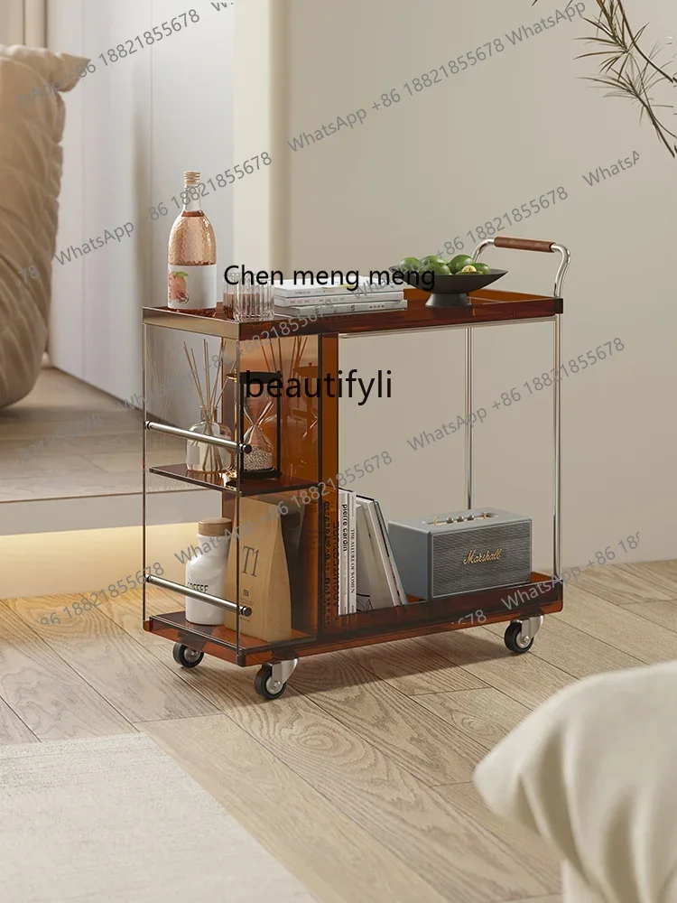 

ss7304 Acrylic Light Luxury Sofa Side Table Trolley Simple Shelf Movable Dining Car