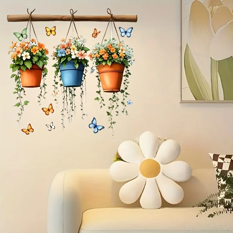 Potted Flower Stickers PVC Self-Adhesive for Glass Living Room Bedroom Bathroom Decor Home Decorative Vinyl Decals B17
