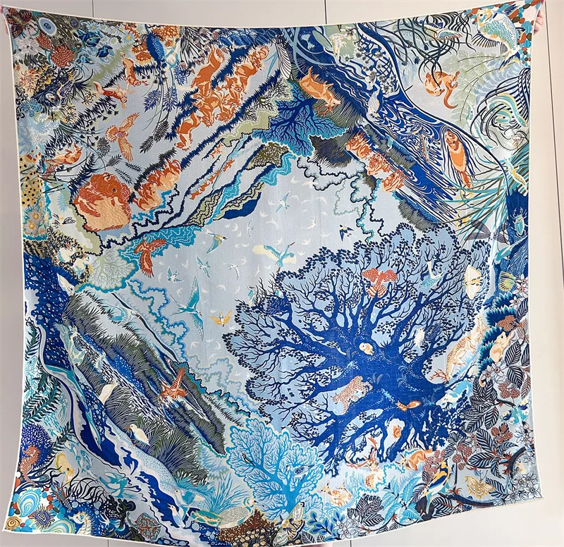 Winter Wool Silk Cashmere 135CMx135CM Luxury Hand Rolled Bandanas Shawls Women Warm Square Stole Christmas Valentine's Day gift