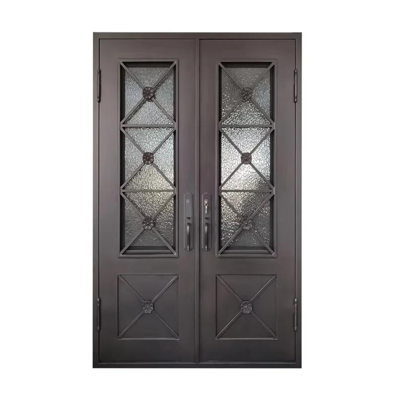

Classic wrought iron front entrance door with diamond pattern for house front double door design