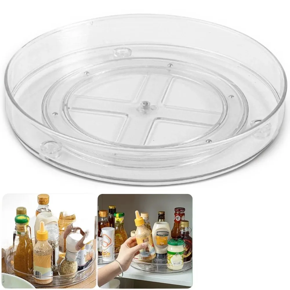 Turntable Organizer Multifunction Clear Rotating Storage Trays Plastic Kitchen Turntable Spice Rack Cosmetic Makeup Organizer