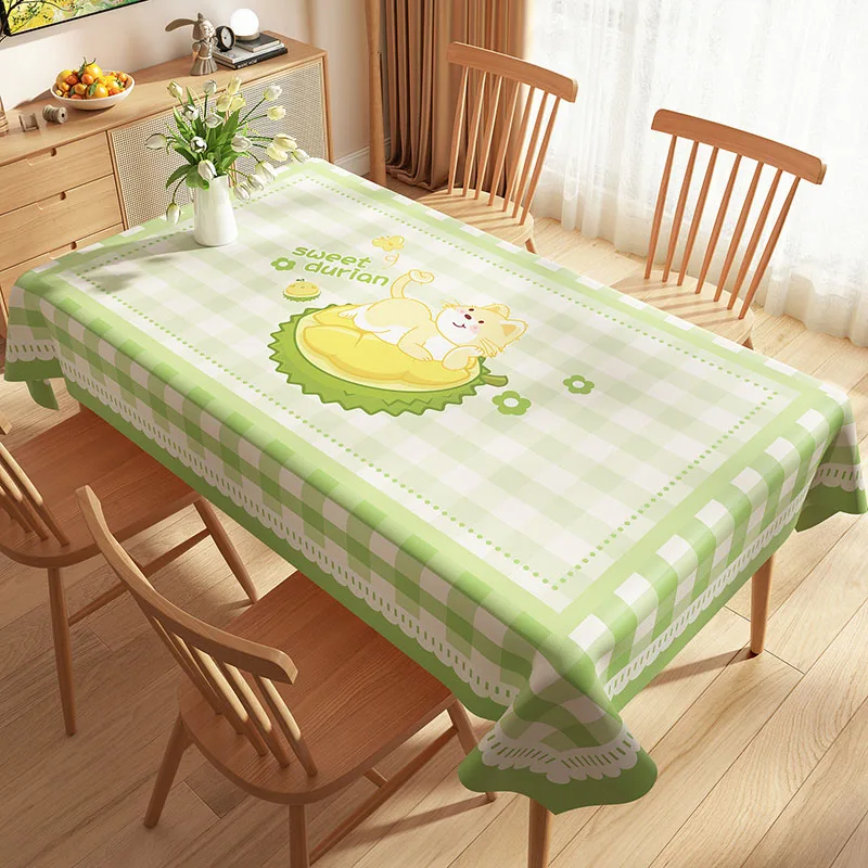 Cartoon Plaid Printed Waterproof Tablecloth 1 Pc Pvc Dining Table Decor for Children Girls Cute Ins Style Anti-Stain Table Cover