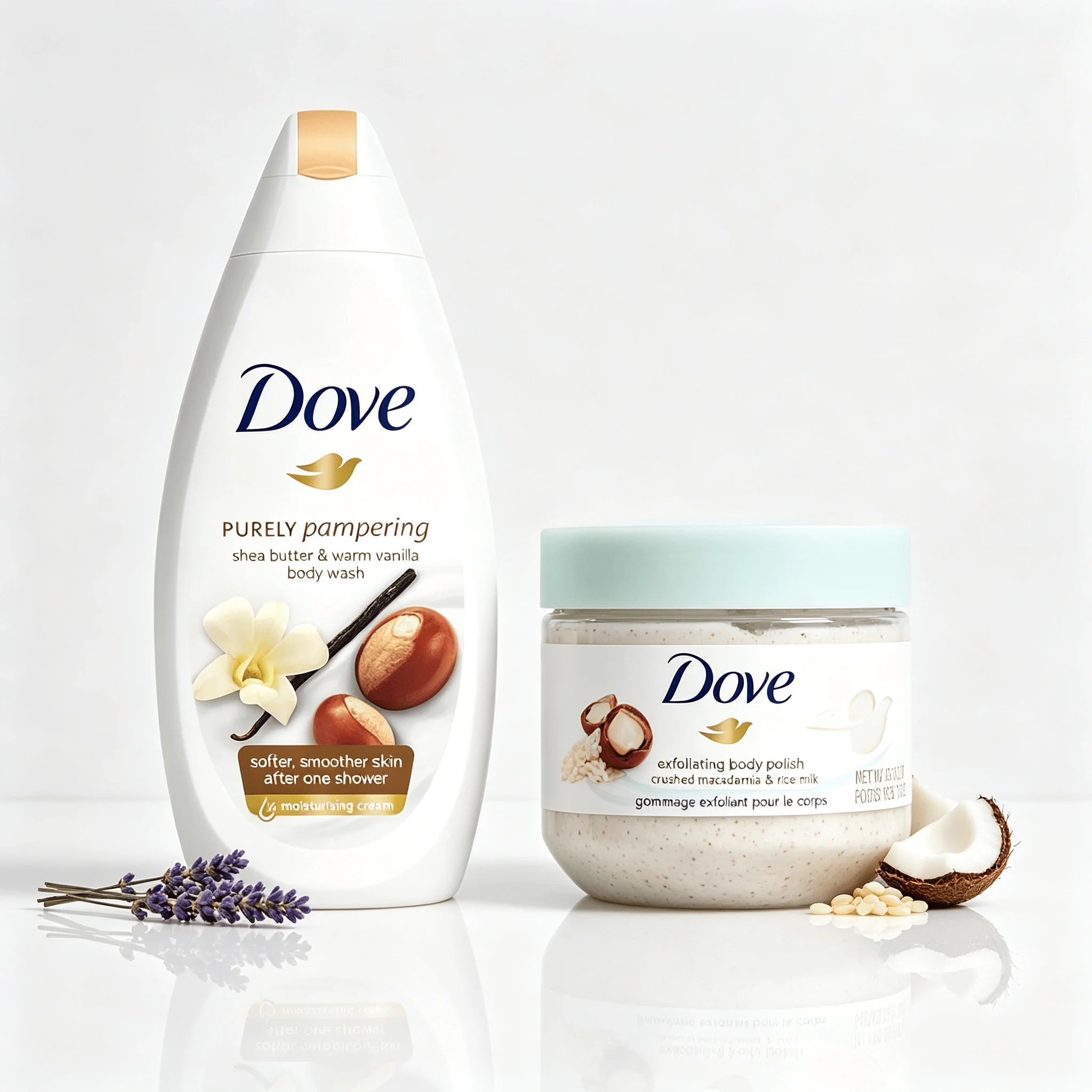 Dove Body Care Set, Body Polish Scrub & Body Wash Duo, Nourishing Skin Cleansing Kit, Deep Exfoliation & Hydrating Shower Set