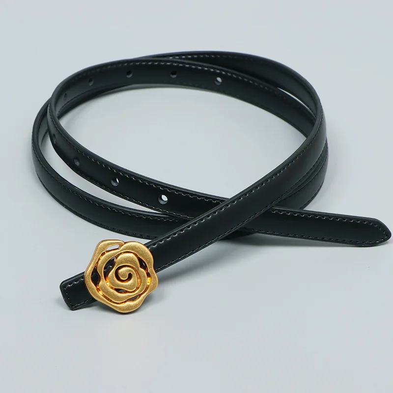 Gold Rose Bukle  Thin Waist Belt for Women Jean Skirt Pants