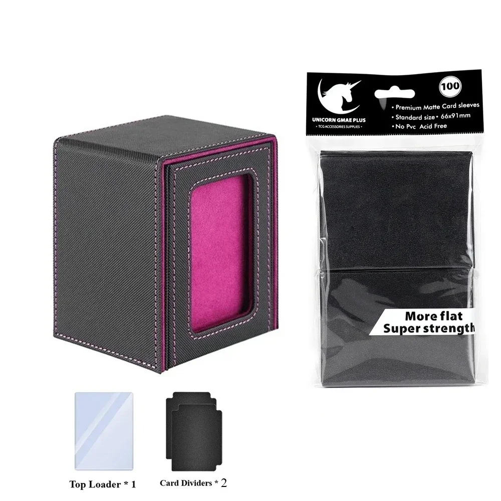 

Card Deck Box for MTG Display Window Trading Card Storage Box and 100pcs Card Sleeves for TCG CCG and 1 Divider and 1 Toploaders
