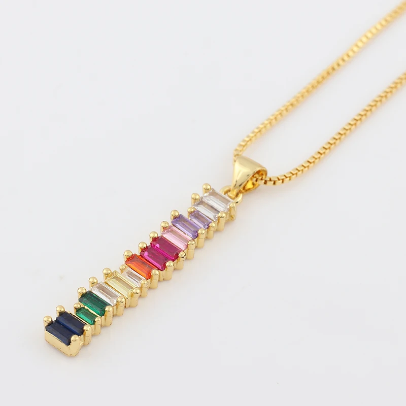 الذهب معبأ قوس قزح قلادة شريط متعدد الألوان الرغيف الفرنسي كونيبك زركونيا حجر طويل المختنق القلائد للنساء بيان مجوهرات