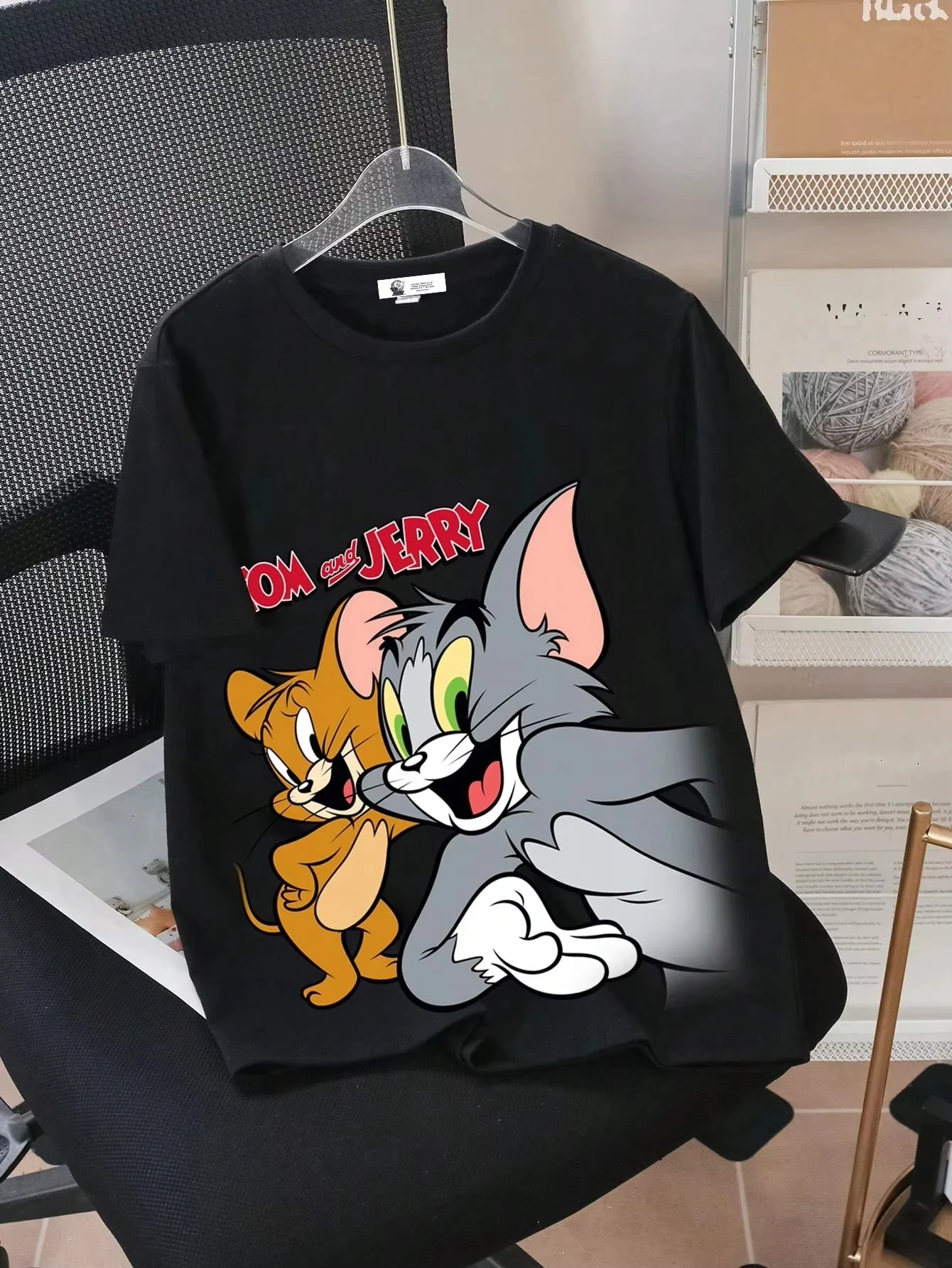 2026 Sommer Comic-Design Tom und Jerry Bild Baumwolle Bedrucktes Oversize Freizeit-T-Shirt für Erwachsene und Kinder, Eltern-Kind-Oberteil, Homewear – Detail 6