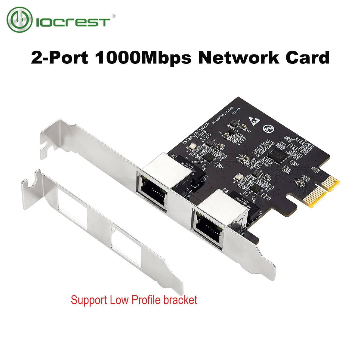 IOCREST PCIe 2 Port 1G Gigabit Ethernet Server Network Card RTL8111h Chips rj45 Dual Port Lan Adapter NIC 10/100/1000Mbps