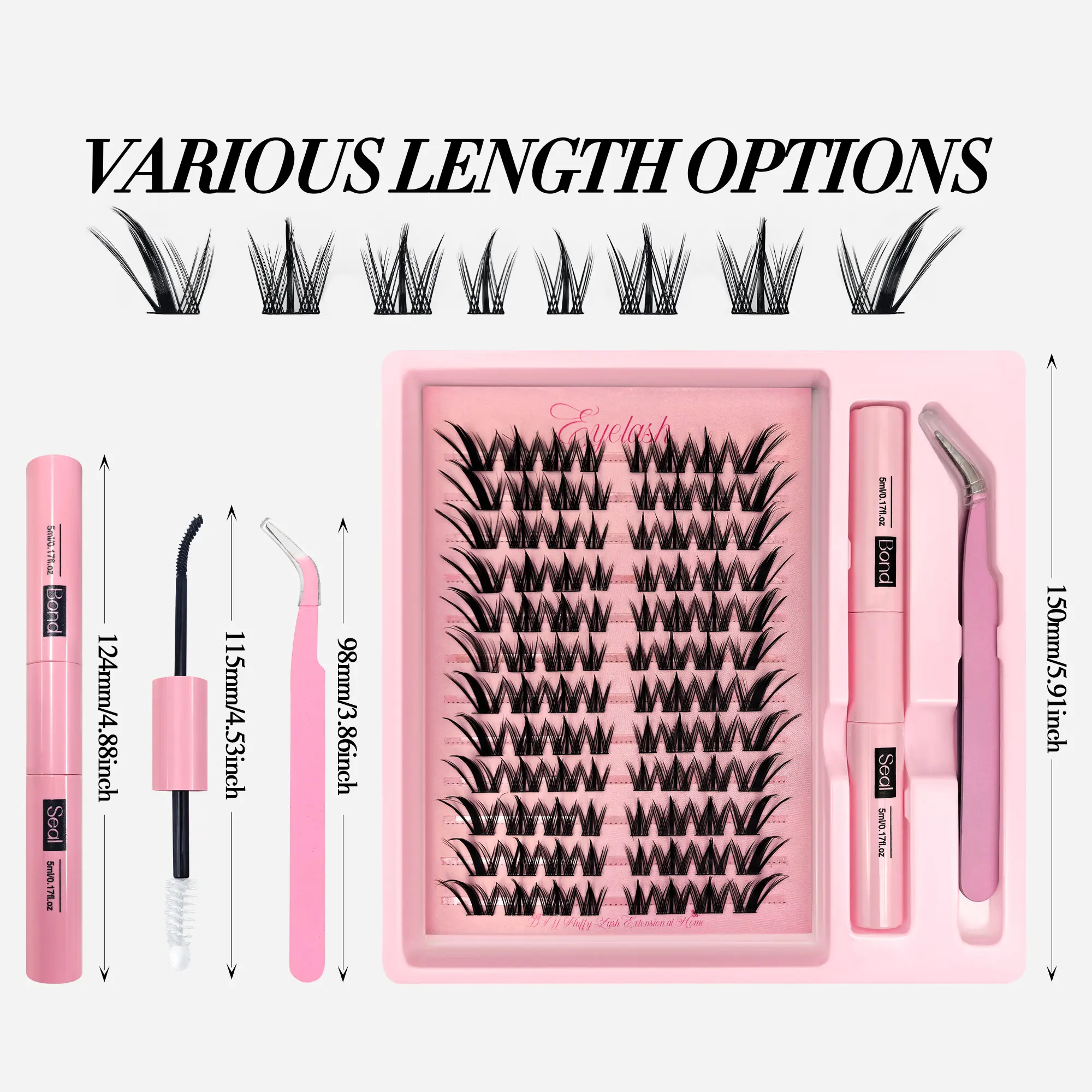 Kit de pestañas postizas D I Y de 96 velocidades, esponjosas y gruesas, para un aspecto natural y voluminoso de ojo de zorro, incluye pegamento y pinzas.