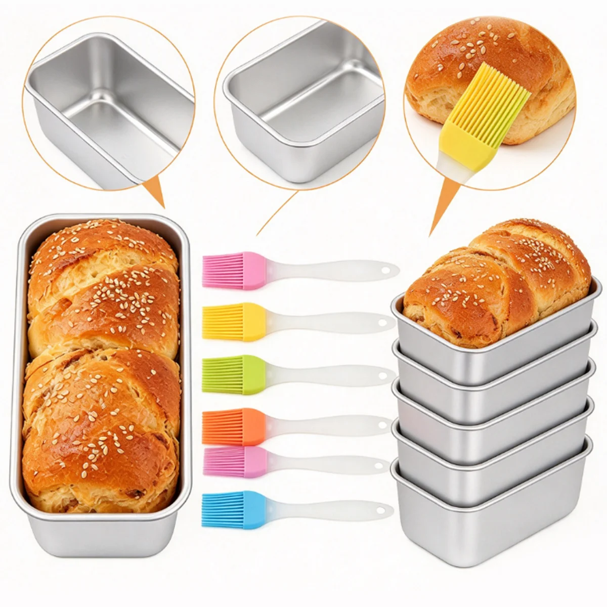 1Pc Aluminum Alloy Loaf Pan & 1Pc Oil Brush Set Nonstick Household Bakeware for Bread Cake Cheesecake Hot Dog Sandwich Prep ZSY