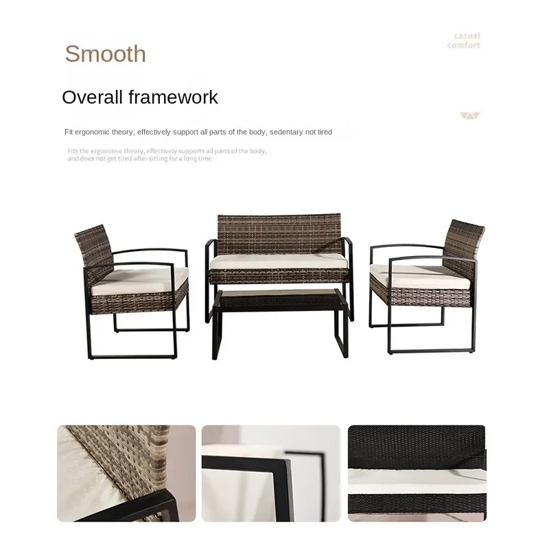 

-Modern 4-Piece Outdoor Patio Wicker Rattan Sofa Set Waterproof UV-Resistant Tempered Glass Table Aluminum Outdoor Furniture