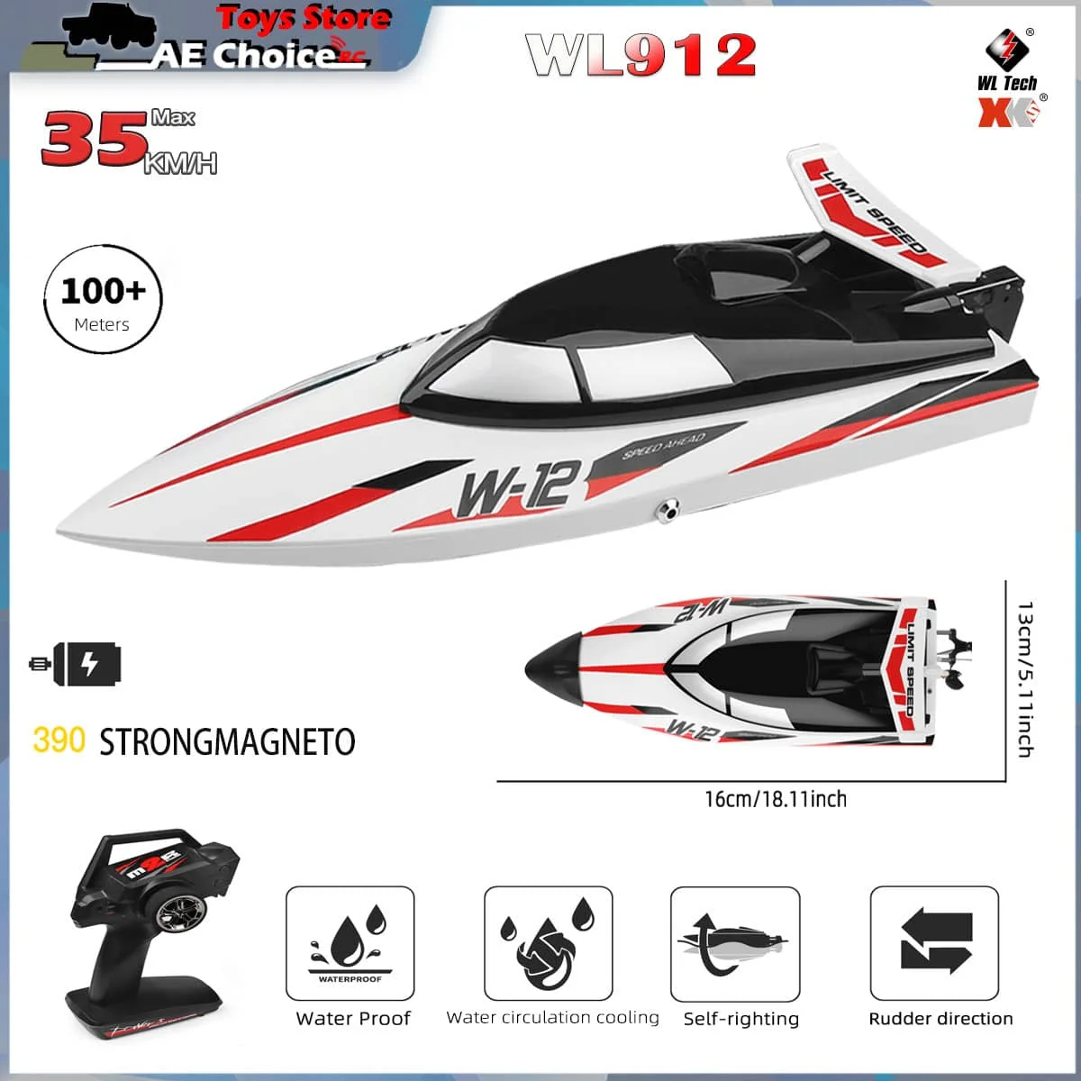 Wltoys RC قارب Wl912 35 كيلومتر/ساعة قارب سباق عالي السرعة 2.4 جيجا هرتز كابس الحماية المهنية التحكم عن بعد قارب لعب للأطفال هدية #1