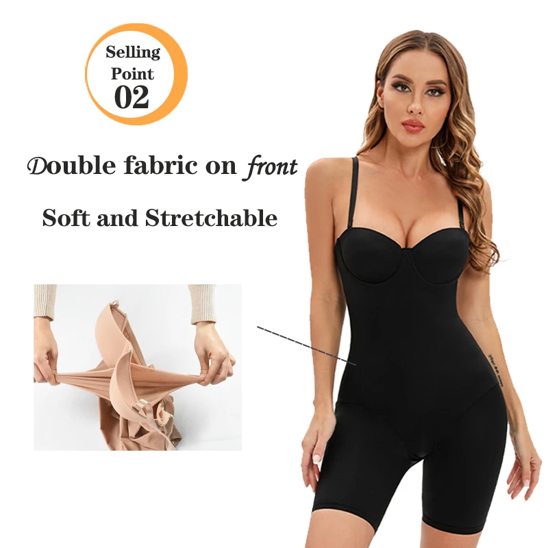 Body Shaper da donna Body Skinny pagliaccetto Shapewear con tuta nera da corpo elasticizzata con ferretto